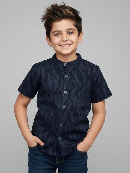 Boys Knit Chinese Collar Shirt Navy