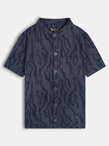 Boys Knit Chinese Collar Shirt Navy