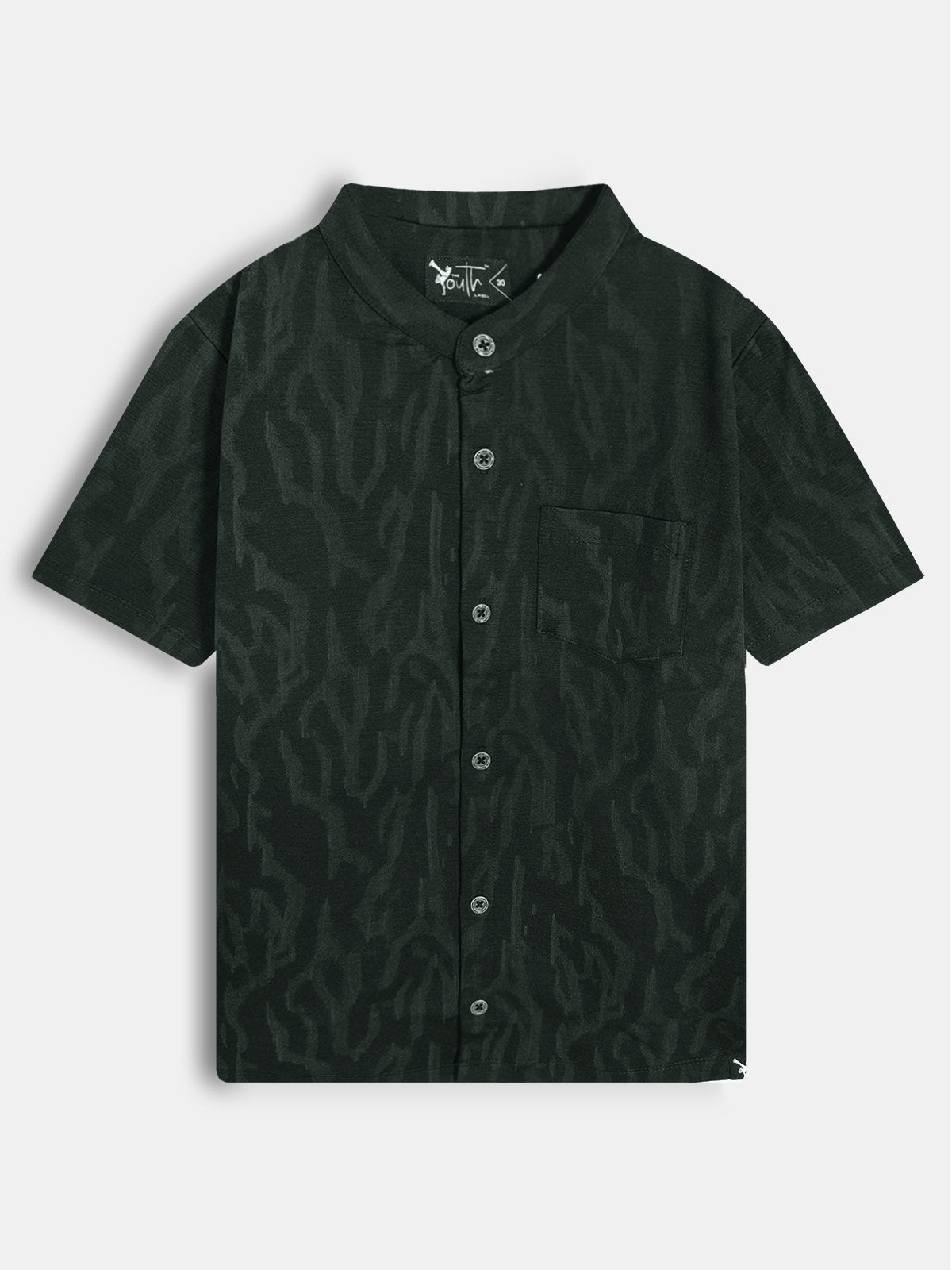 Boys Knit Chinese Collar Shirt Black