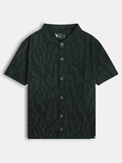 Boys Knit Chinese Collar Shirt Black