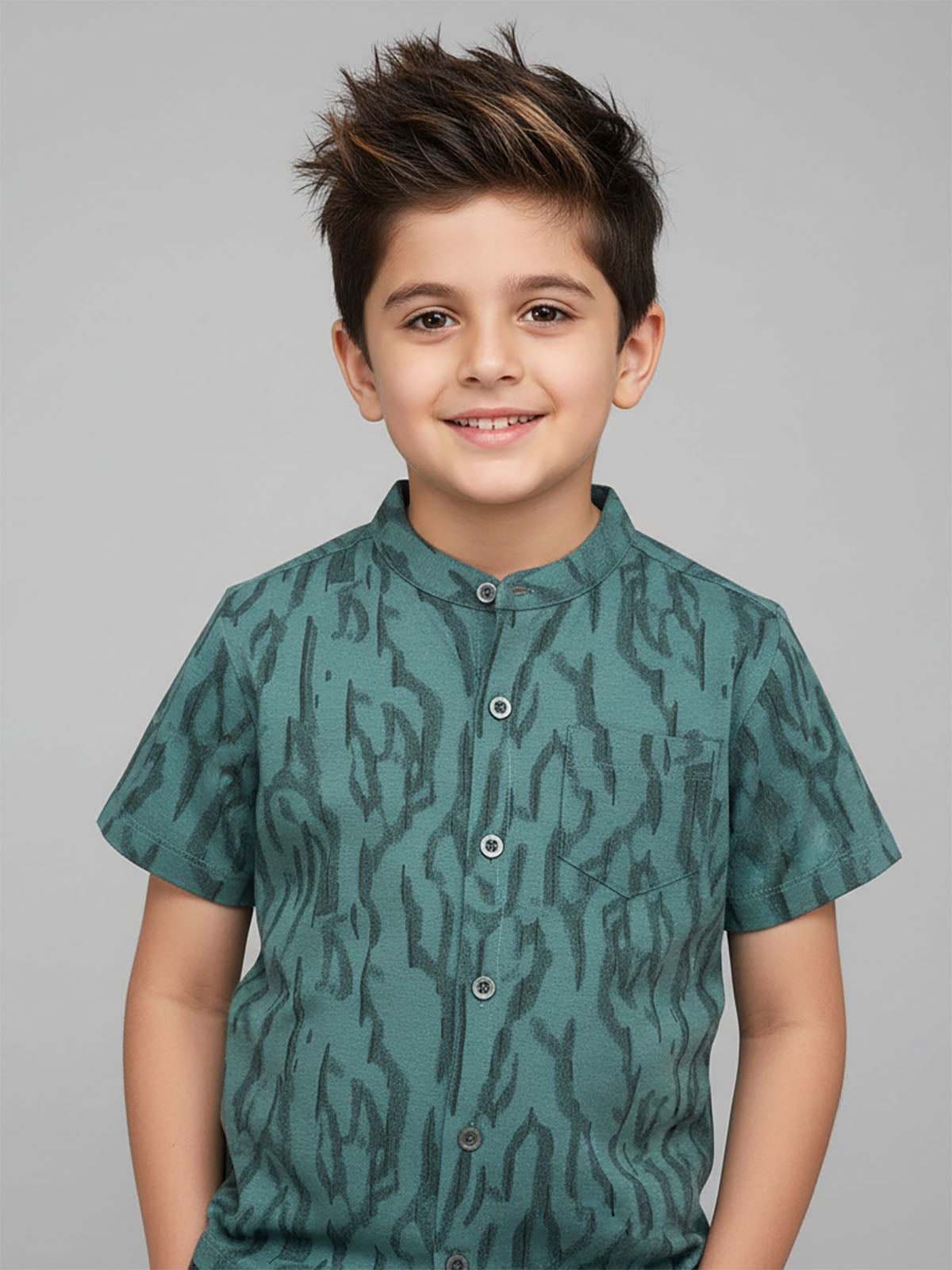 Boys Knit Chinese Collar Shirt Black