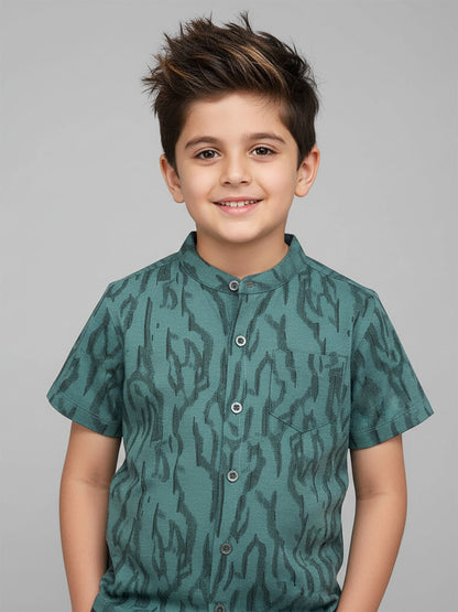 Boys Knit Chinese Collar Shirt Black