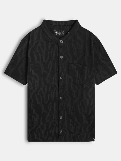 Boys Knit Chinese Collar Shirt Black