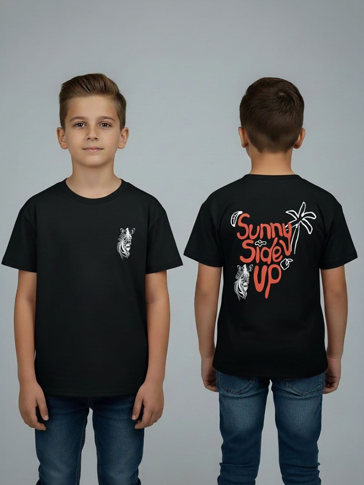 Boys Printed Oversize Fit Black T-Shirt
