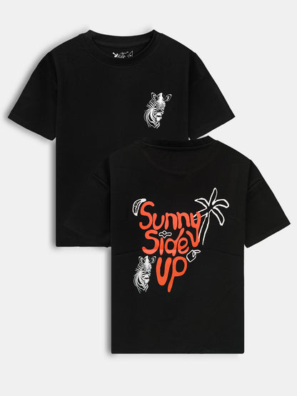 Boys Printed Oversize Fit Black T-Shirt