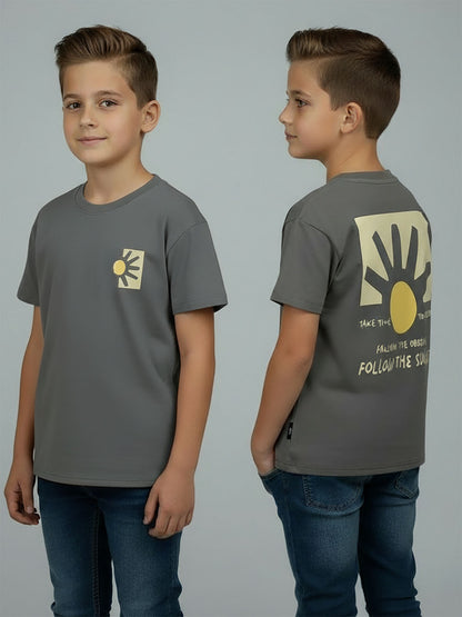 Boys Printed Oversize Fit Grey T-Shirt