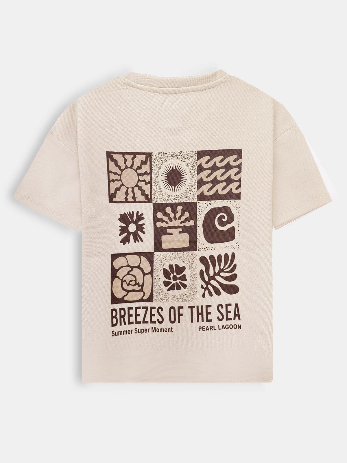 Boys Printed Oversize Fit Beige T-Shirt
