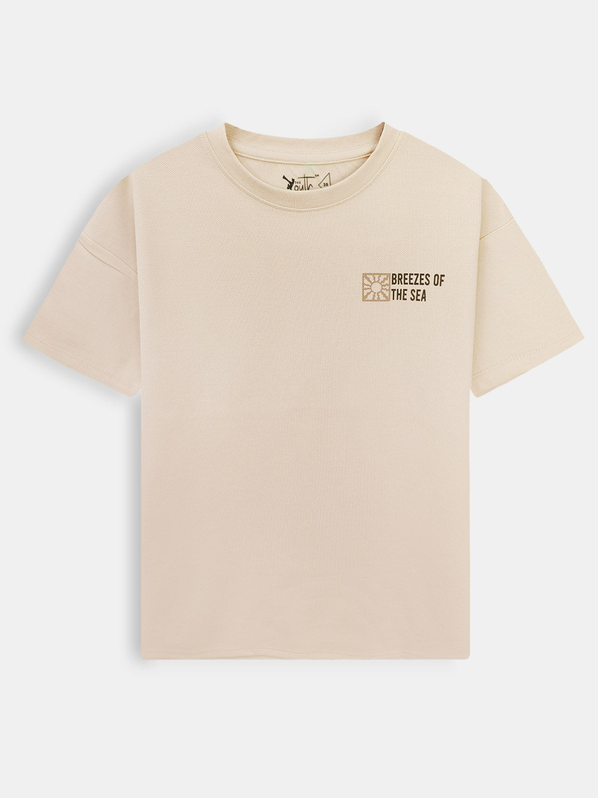 Boys Printed Oversize Fit Beige T-Shirt