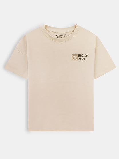 Boys Printed Oversize Fit Beige T-Shirt
