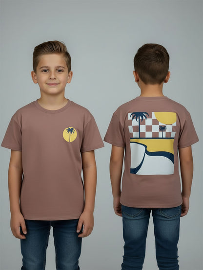 Boys Printed Oversize Fit Brown T-Shirt | Wholesale Kids Wear | B16655D