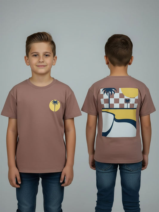 Boys Printed Oversize Fit Brown T-Shirt | Wholesale Kids Wear | B16655D