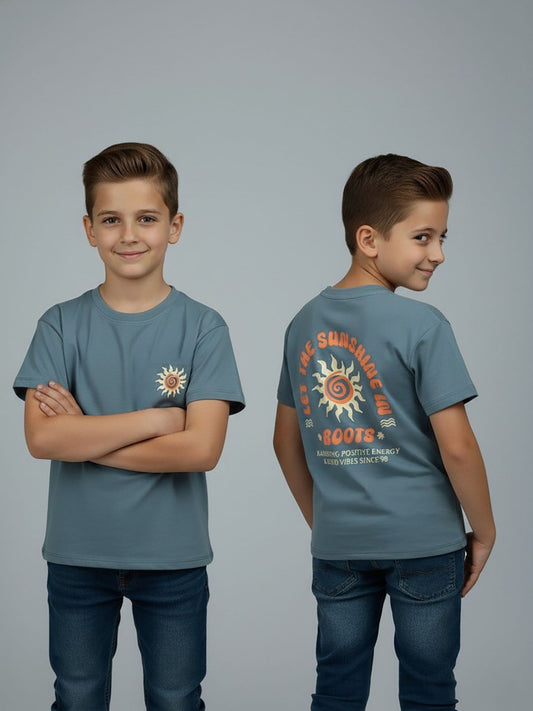 Boys Printed Oversize Fit Blue T-Shirt