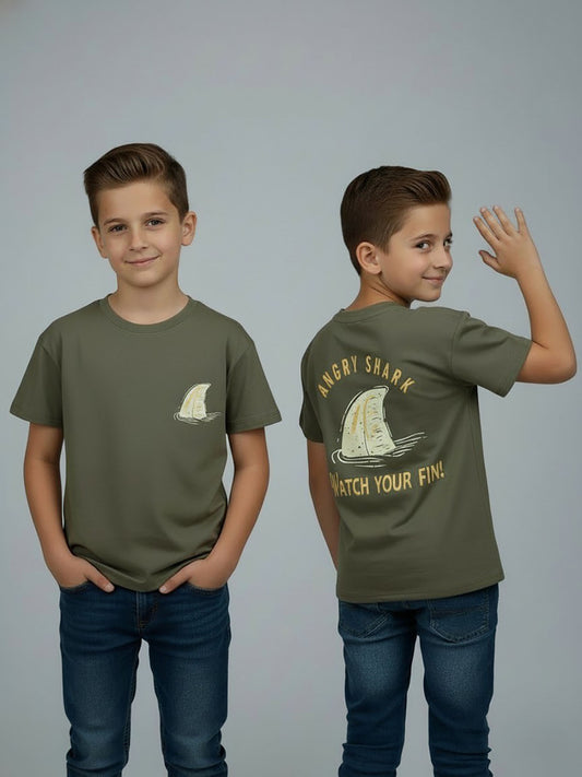 Boys Printed Oversize Fit Green T-Shirt