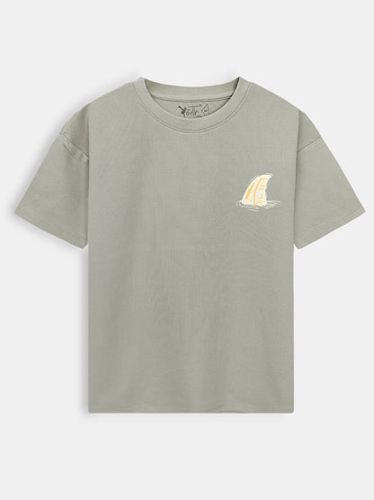 Boys Printed Oversize Fit Green T-Shirt