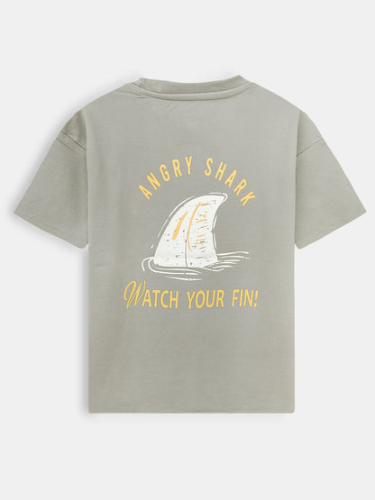 Boys Printed Oversize Fit Green T-Shirt