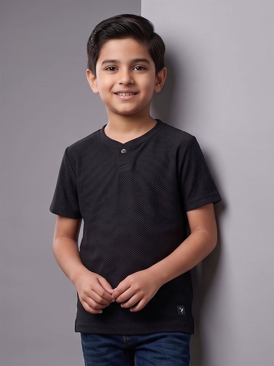 Boys Henley Neck Black T-Shirt