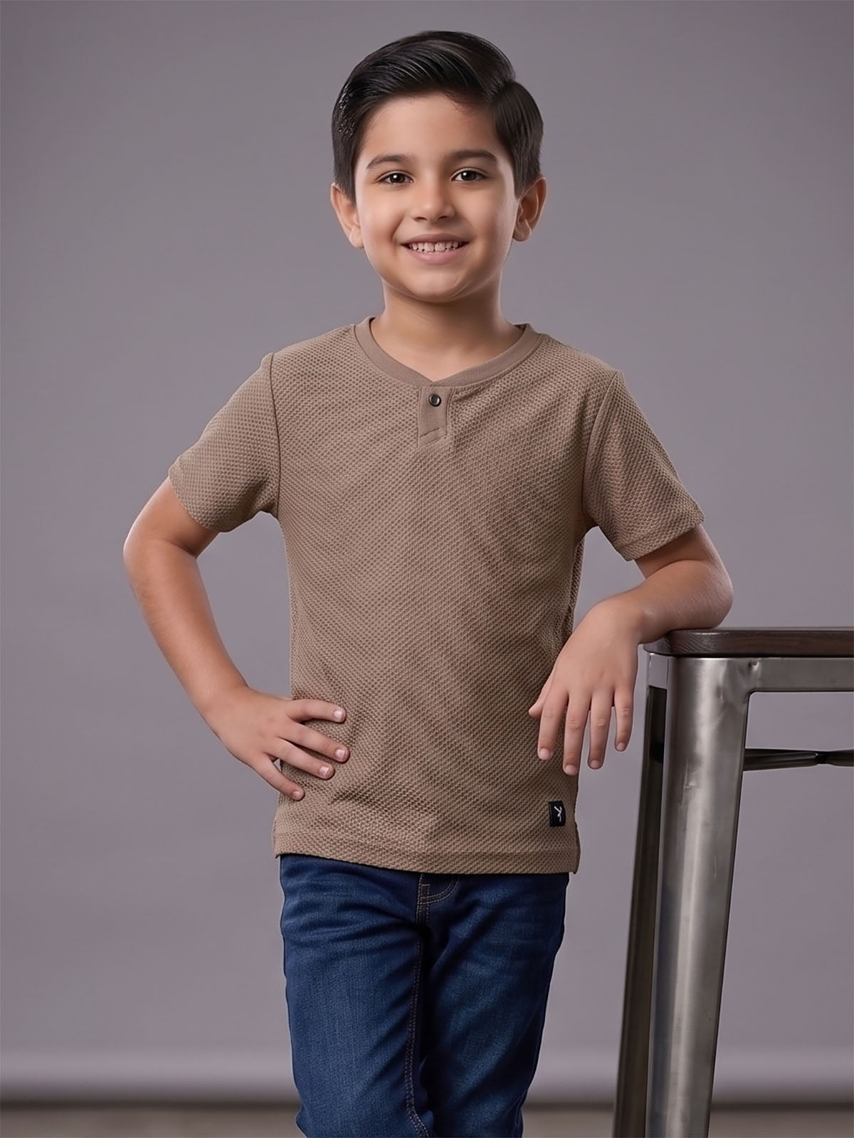 Boys Henley Neck Brown T-Shirt