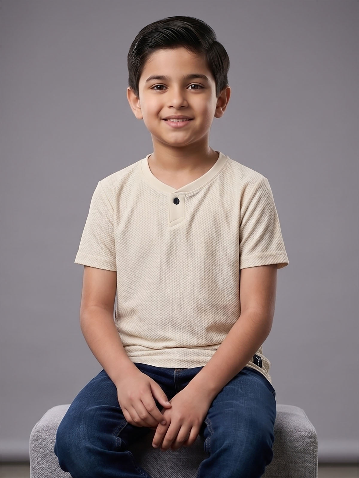 Boys Henley Neck Cream T-Shirt