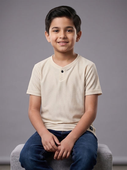 Boys Henley Neck Cream T-Shirt