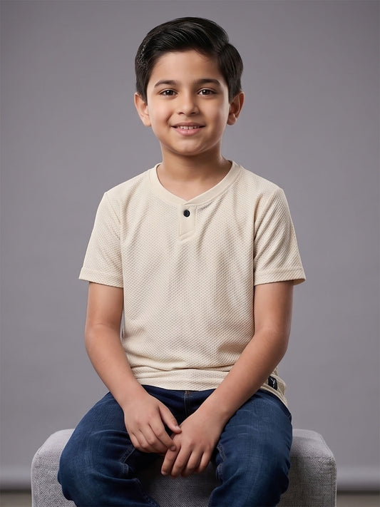 Boys Henley Neck Cream T-Shirt