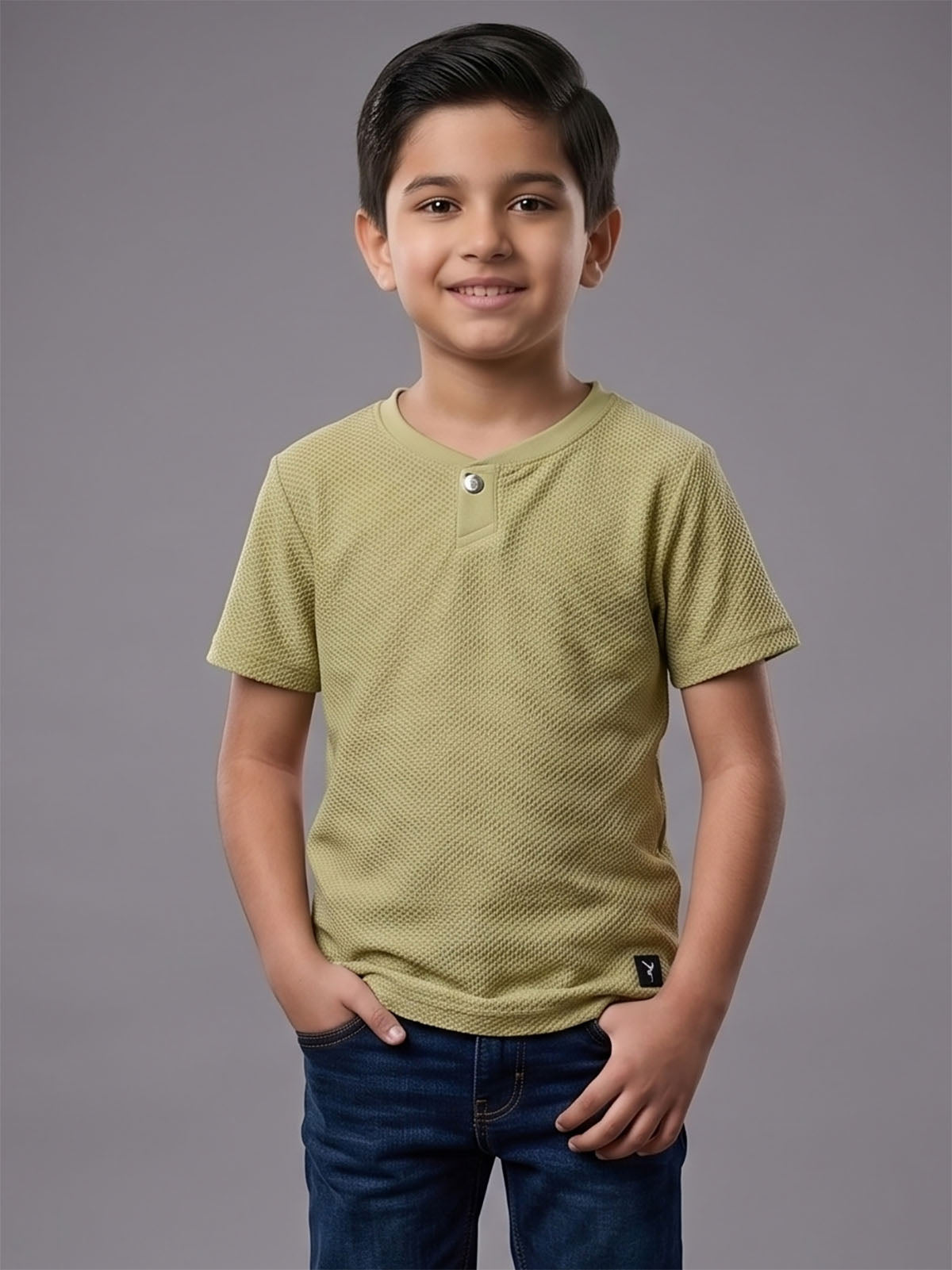 Boys Henley Neck Green T-Shirt