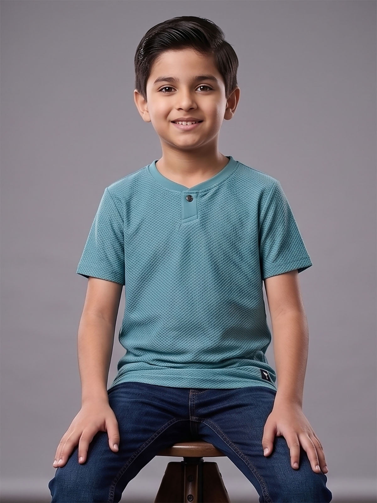Boys Henley Neck Blue T-Shirt