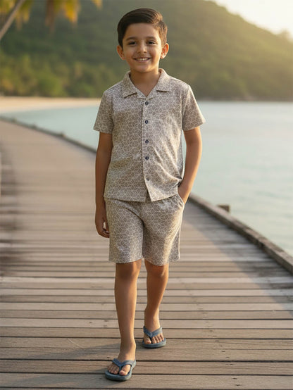 Boys Cuban Collar Shirt Co-Ord Set Grey