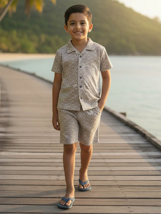 Boys Cuban Collar Shirt Co-Ord Set Grey