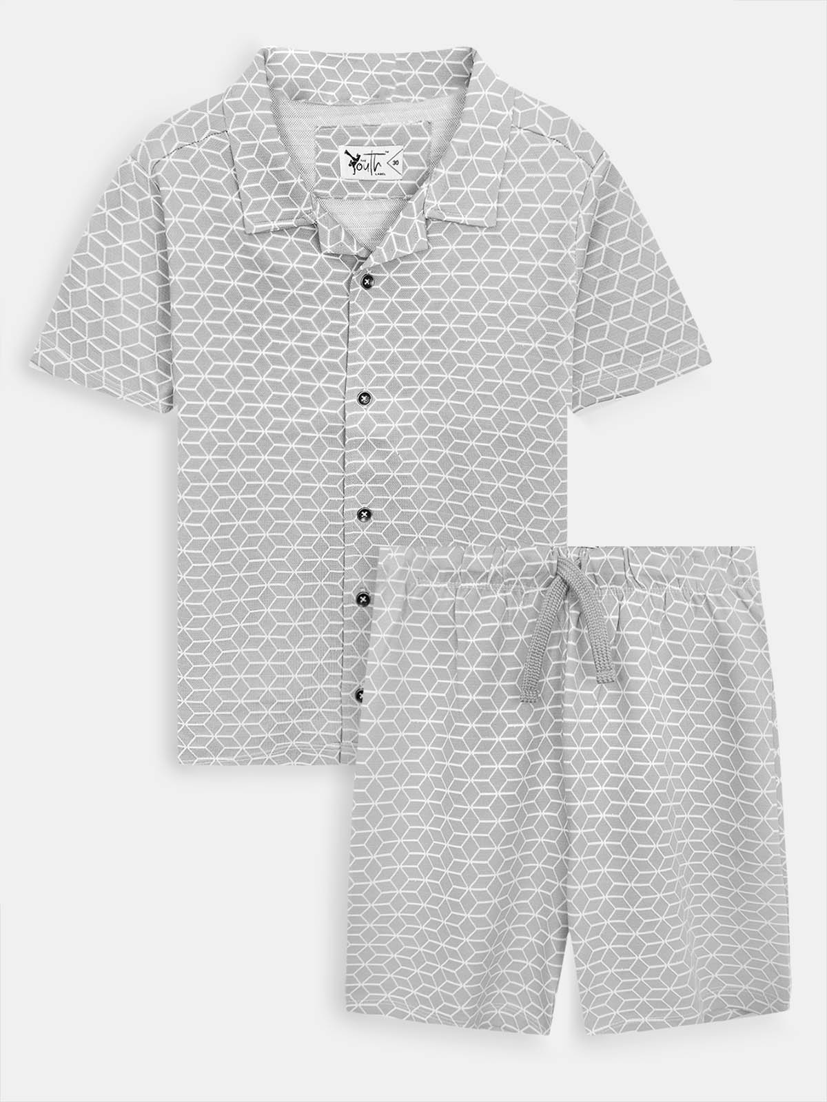 Boys Cuban Collar Shirt Co-Ord Set Grey