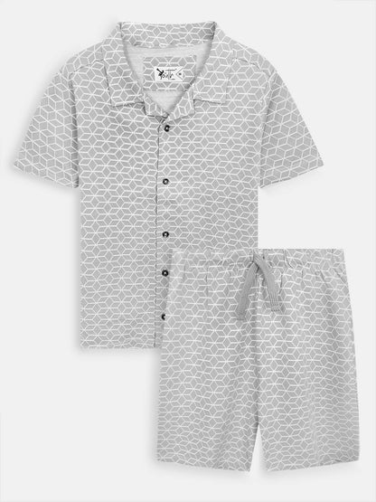 Boys Cuban Collar Shirt Co-Ord Set Grey
