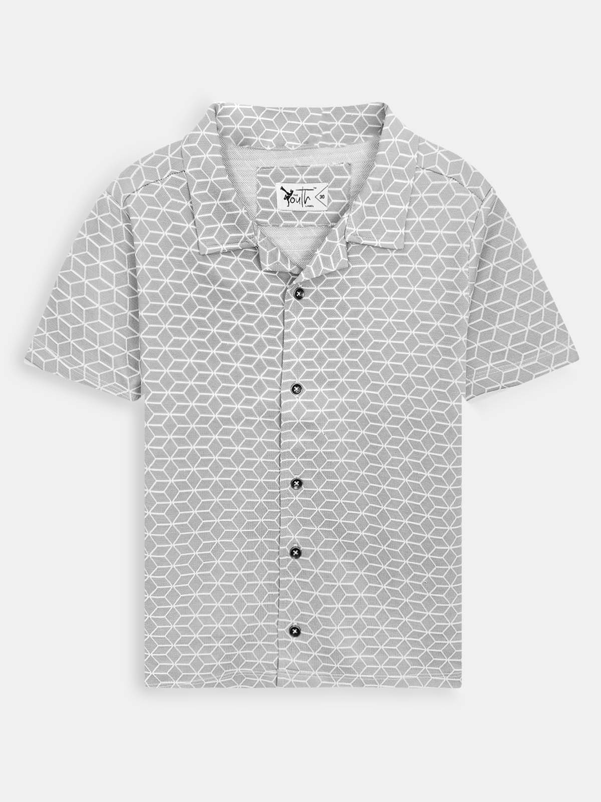Boys Cuban Collar Shirt Co-Ord Set Grey