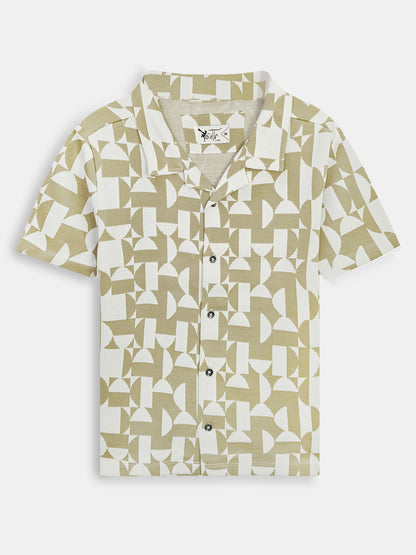 Boys Cuban Collar Shirt Co-Ord Set Green