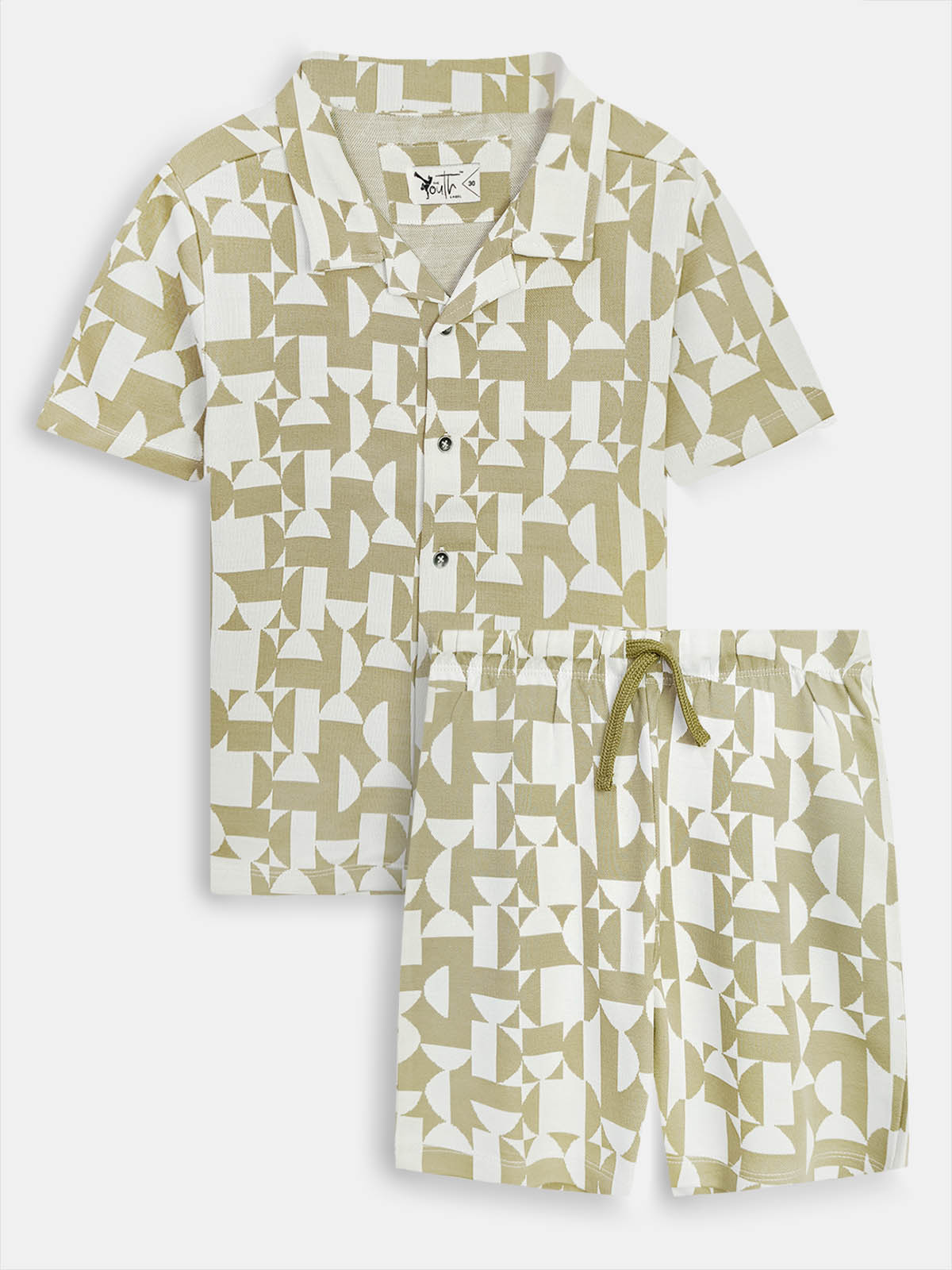 Boys Cuban Collar Shirt Co-Ord Set Green