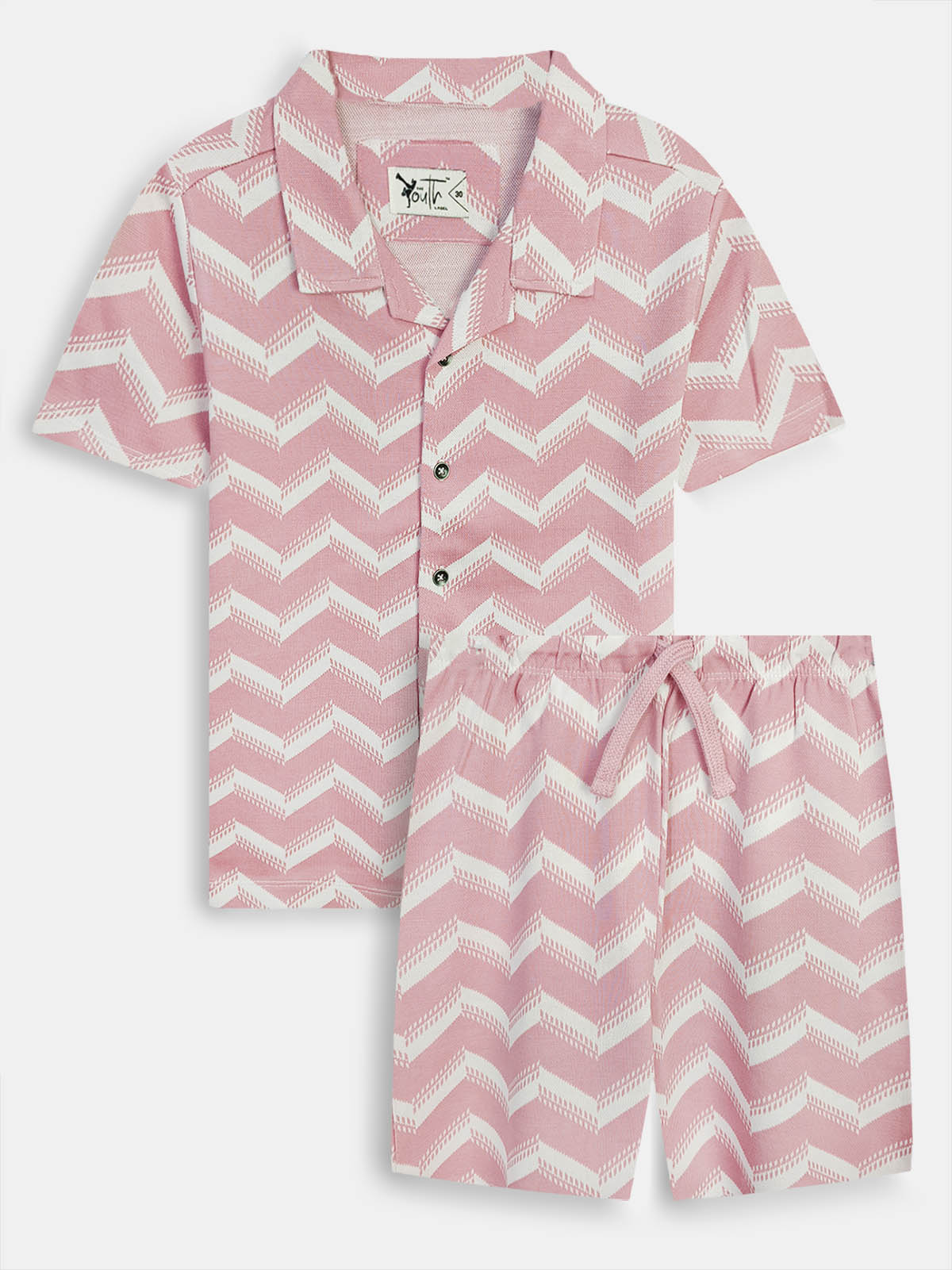 Boys Cuban Collar Shirt Co-Ord Set Pink