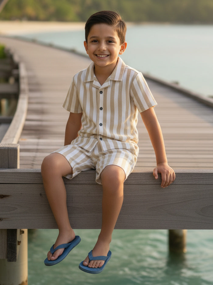 Boys Cuban Collar Shirt Co-Ord Set Brown