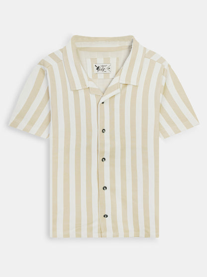 Boys Cuban Collar Shirt Co-Ord Set Brown