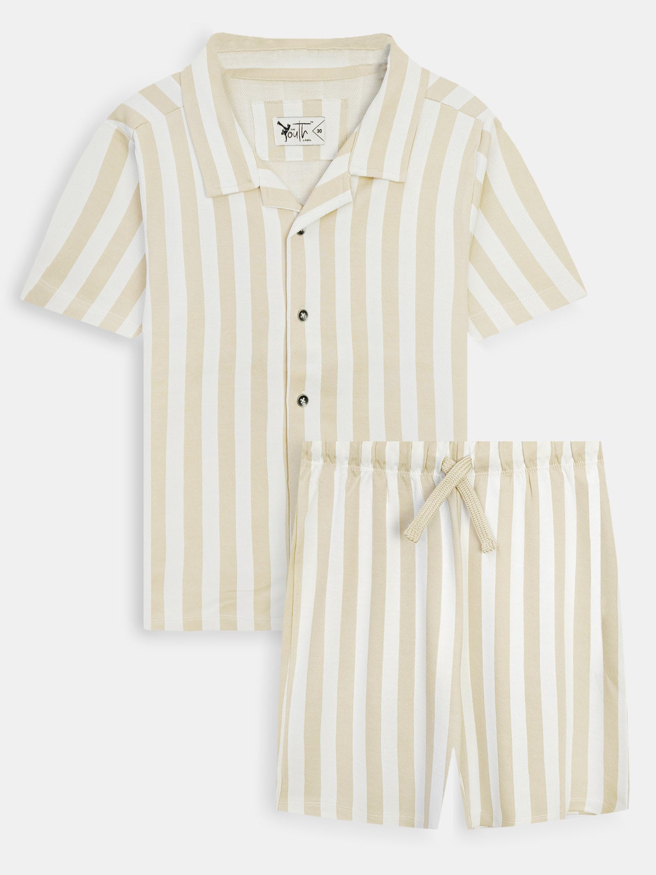 Boys Cuban Collar Shirt Co-Ord Set Brown