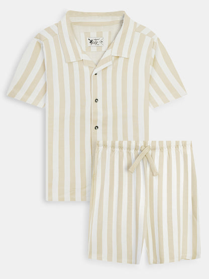 Boys Cuban Collar Shirt Co-Ord Set Brown