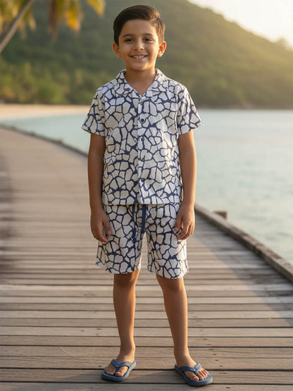 Boys Cuban Collar Shirt Co-Ord Set Navy