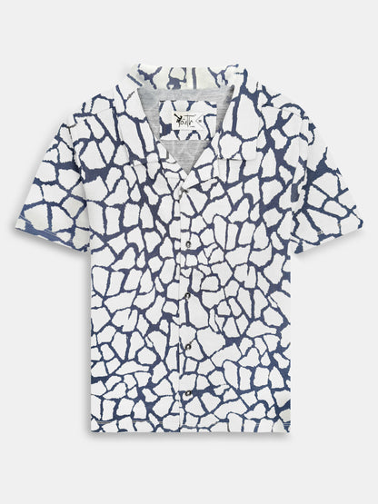 Boys Cuban Collar Shirt Co-Ord Set Navy