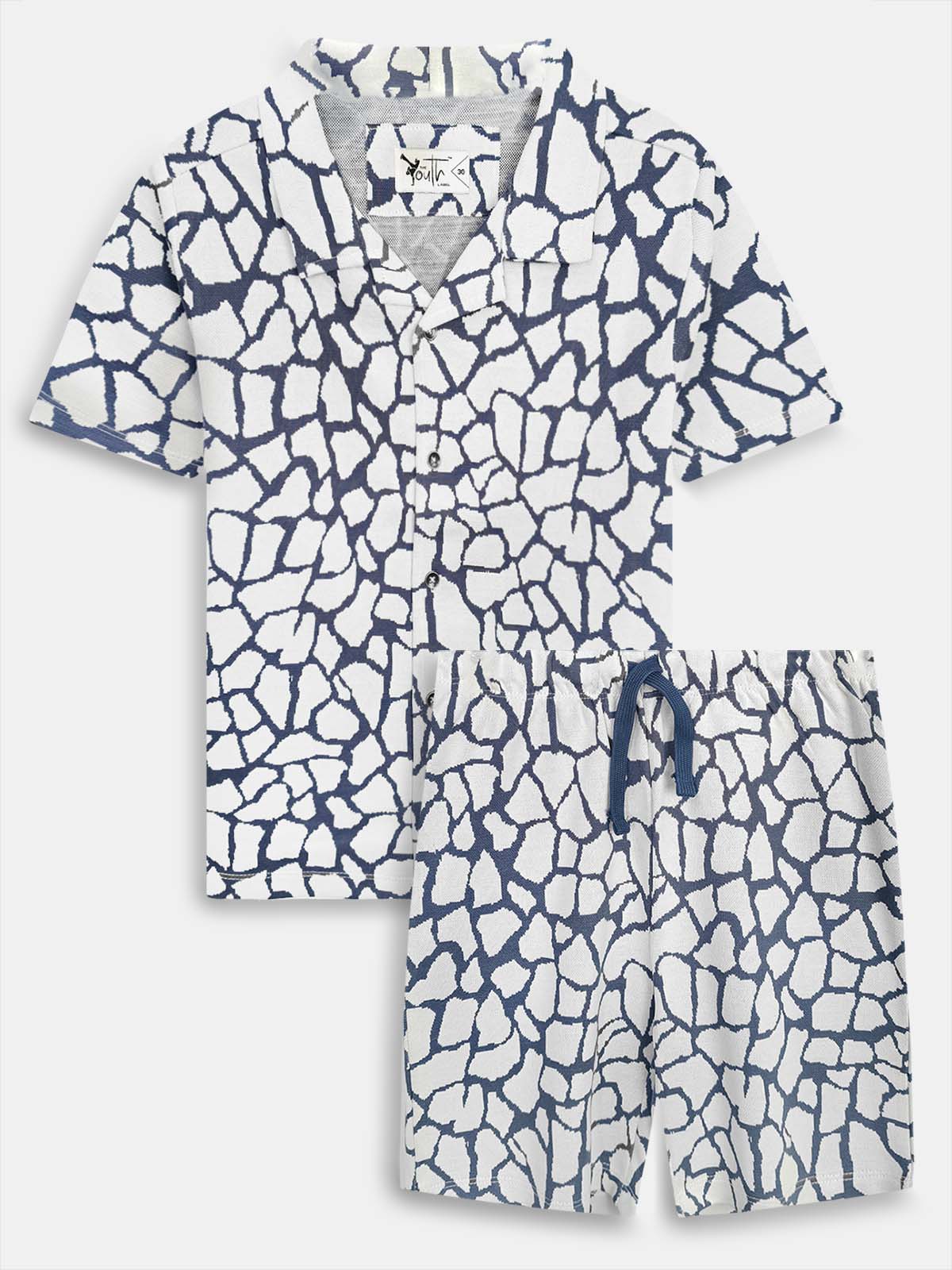 Boys Cuban Collar Shirt Co-Ord Set Navy