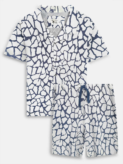 Boys Cuban Collar Shirt Co-Ord Set Navy