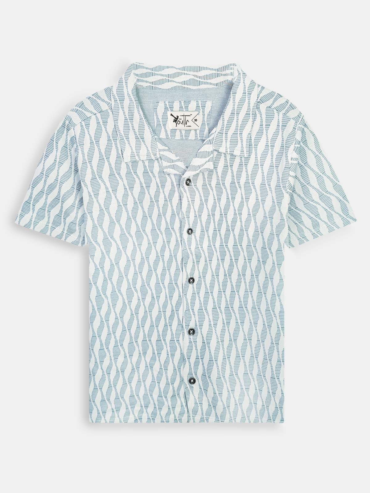 Boys Cuban Collar Shirt Co-Ord Set Blue