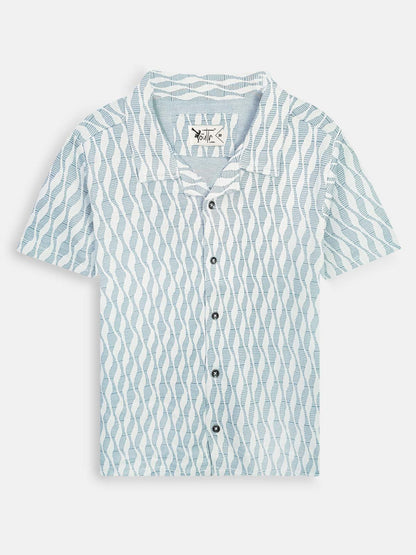 Boys Cuban Collar Shirt Co-Ord Set Blue