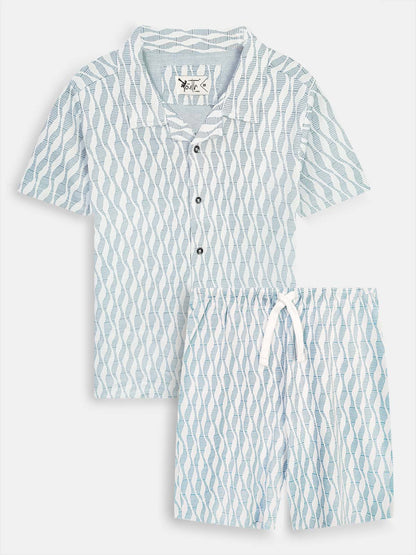 Boys Cuban Collar Shirt Co-Ord Set Blue