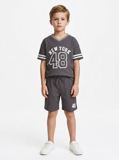 Boys V-Neck Grey Co-Ord Set