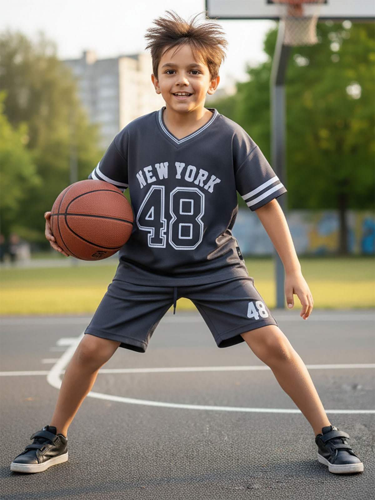 Boys V-Neck Grey Co-Ord Set