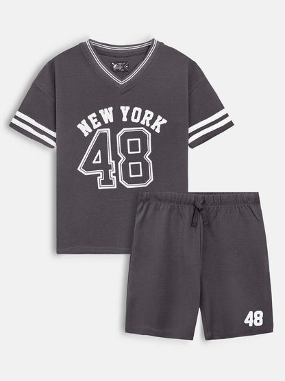Boys V-Neck Grey Co-Ord Set