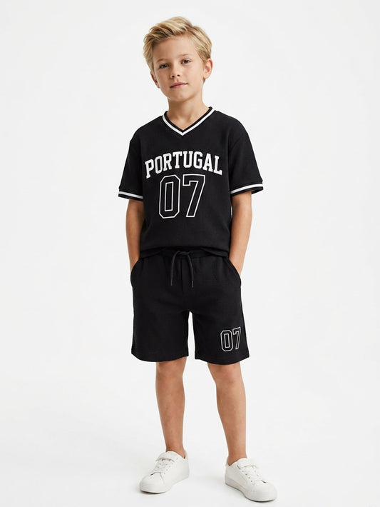 Boys V-Neck Black Co-Ord Set