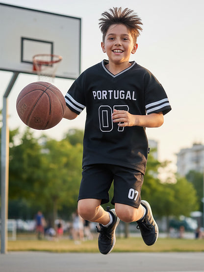 Boys V-Neck Black Co-Ord Set